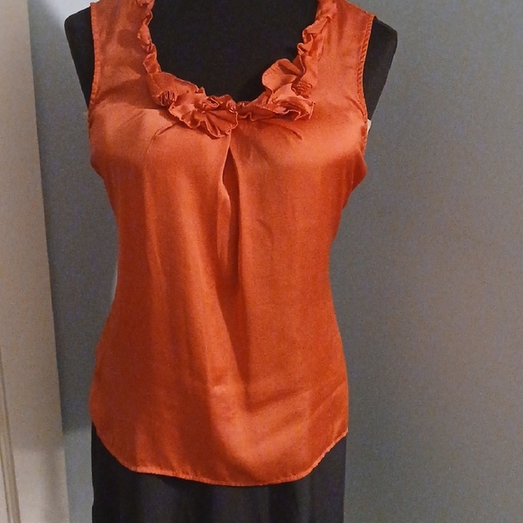 Rust Orange Sleeveless Ruffle Top - Picture 2 of 2
